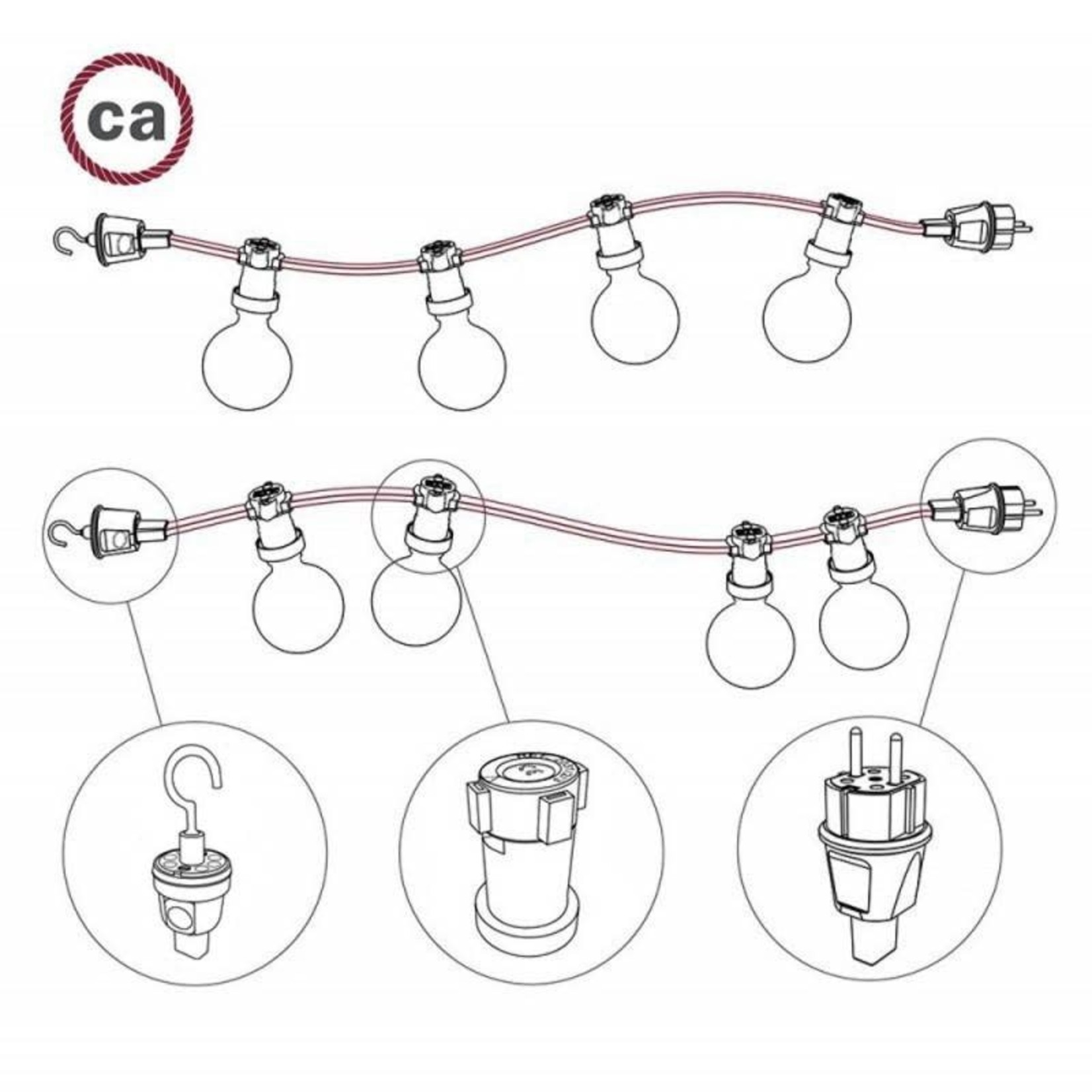 CCIT PER METRE -  Electrical Cable Flex for String Lights, covered by Rayon fabric Grey