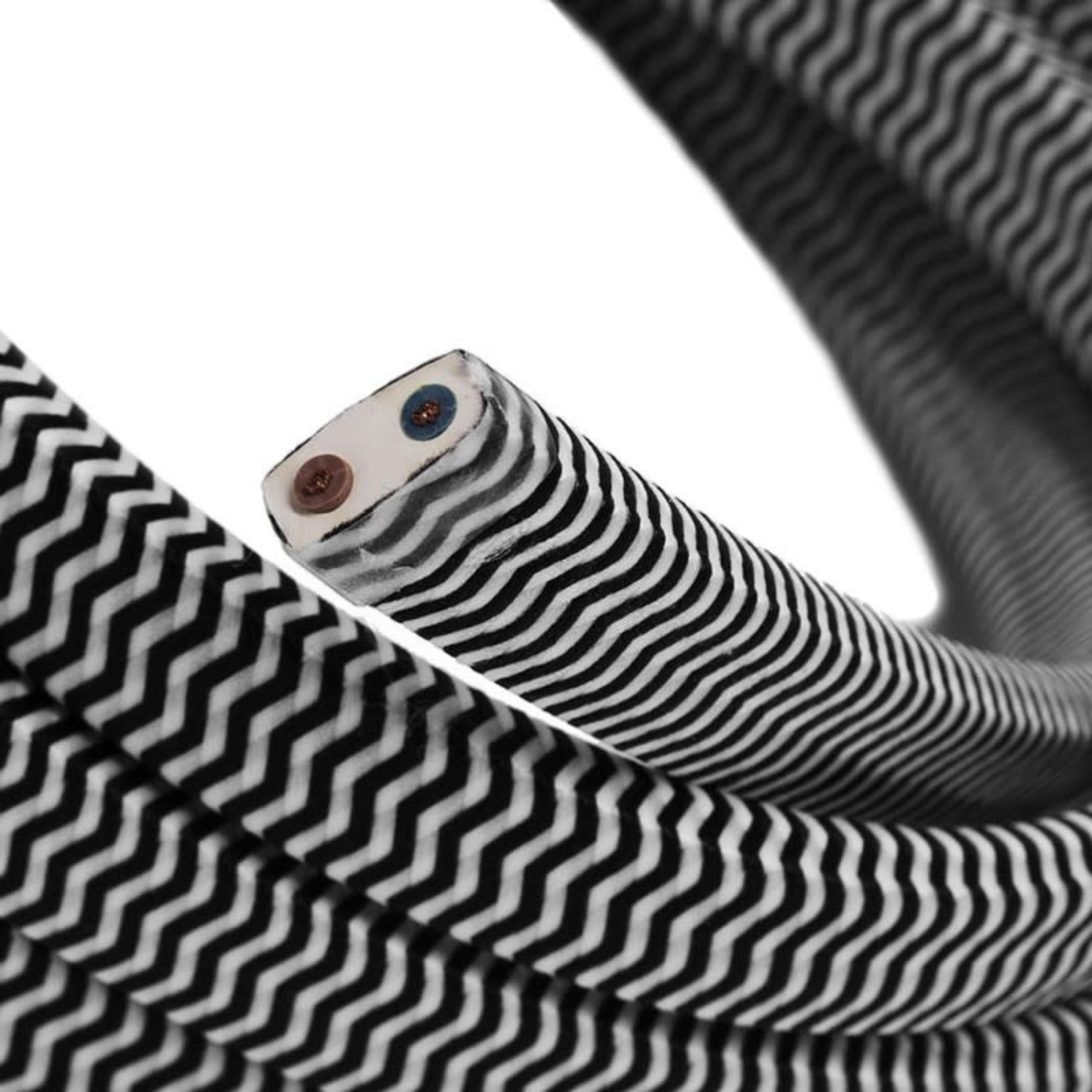 CCIT PER METRE - Electric cable for String Lights, covered by Rayon fabric ZigZag White-Black CZ04