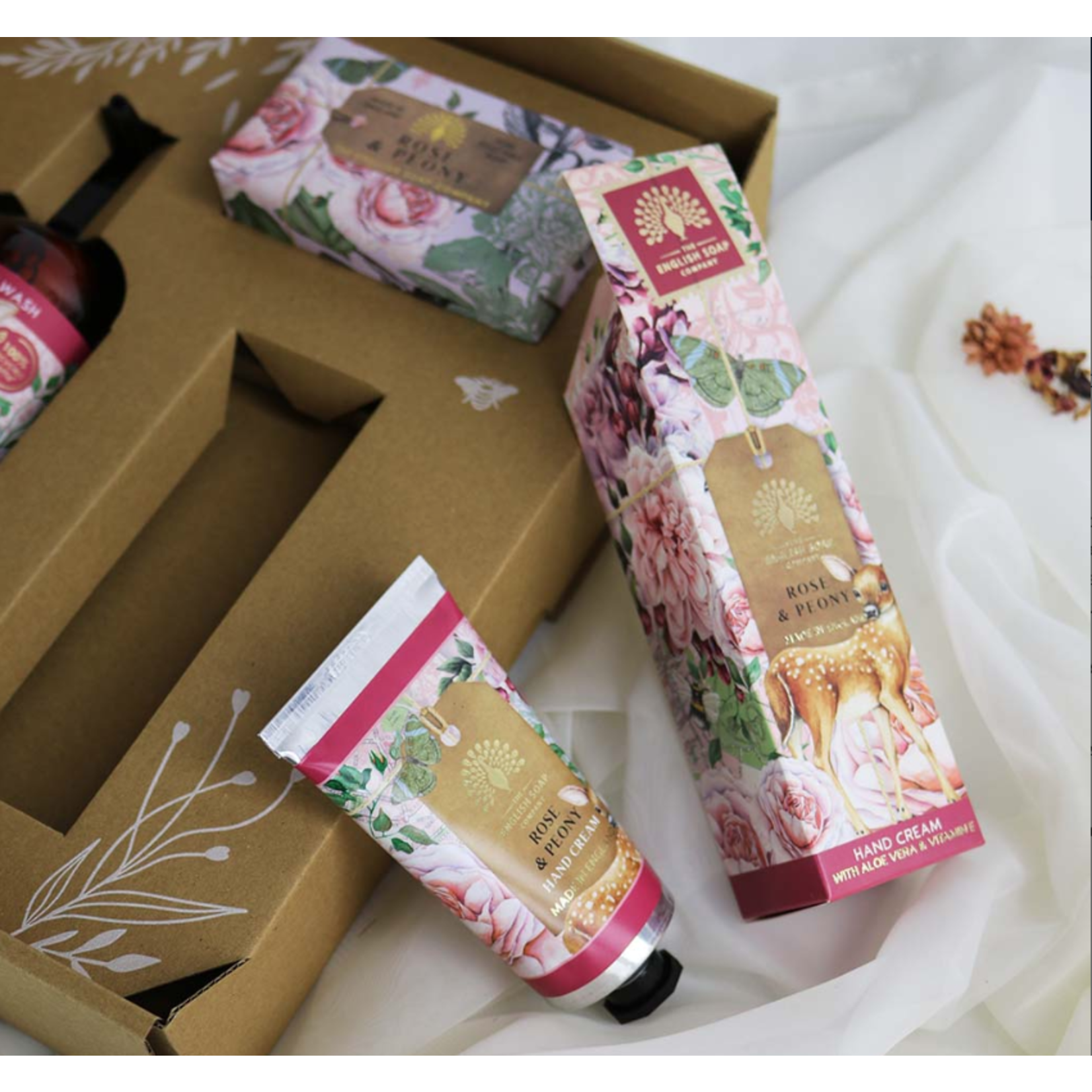 English Soap Company Rose and Peony Hand and Body Anniversary Gift Set Box