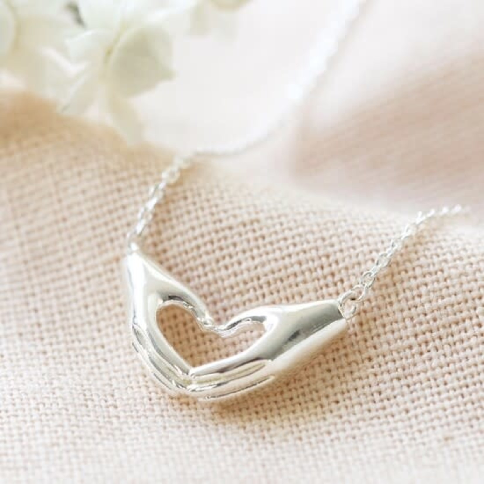 Lisa Angel Heart Shaped Hands Necklace in Silver