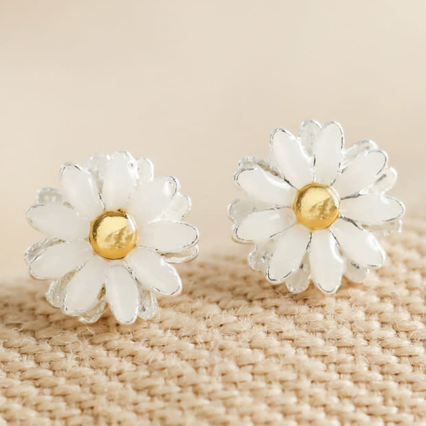 Lisa Angel White Enamel Daisy Stud earrings with Gold Middle