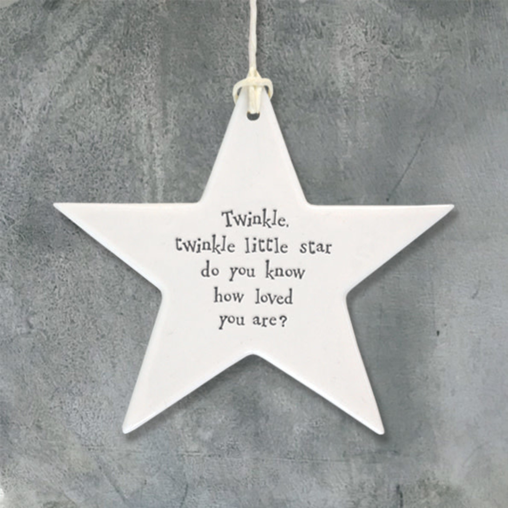 East of India Porcelain Hanging Star-Twinkle Twinkle