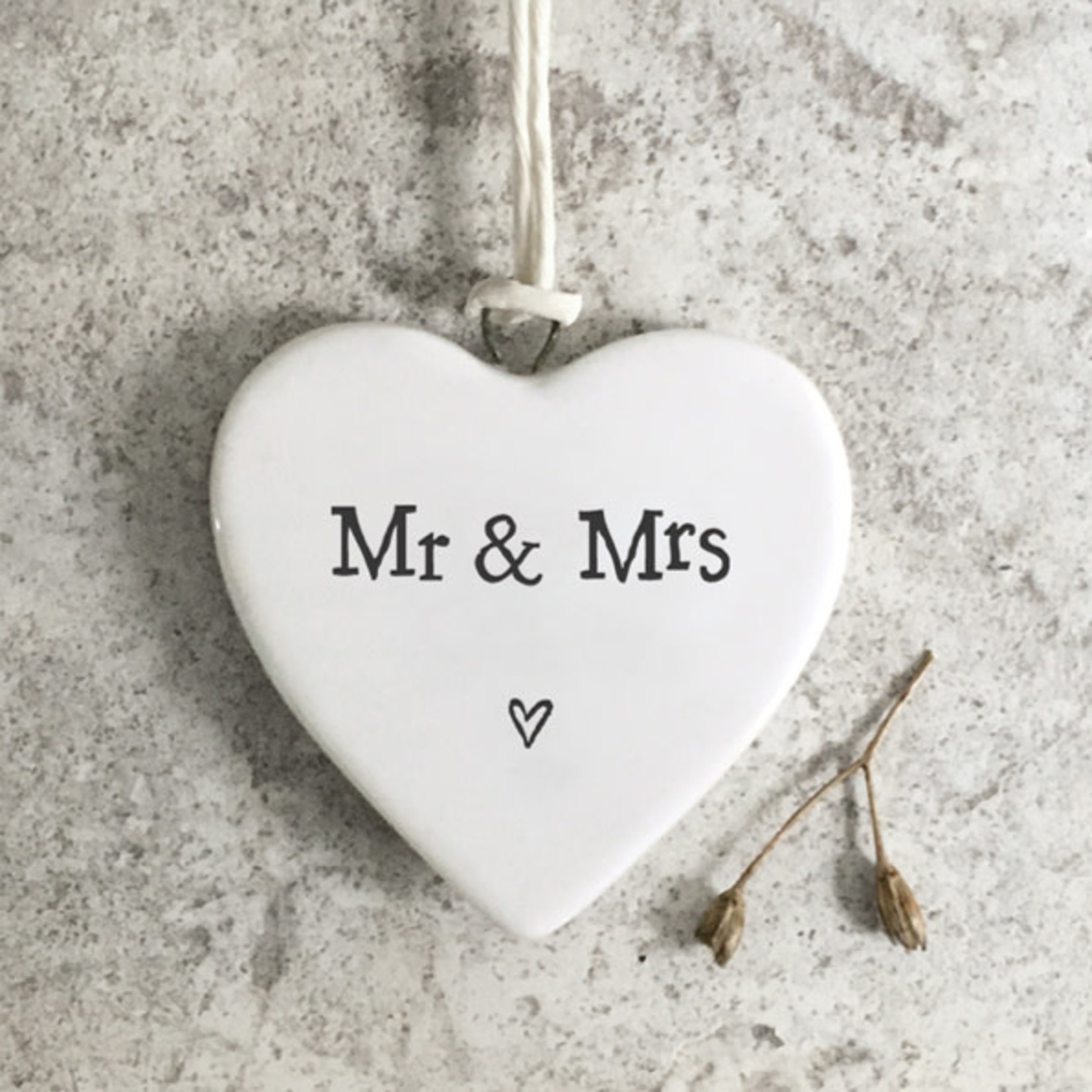 East of India Porcelain Hanging Heart-Mr and Mrs