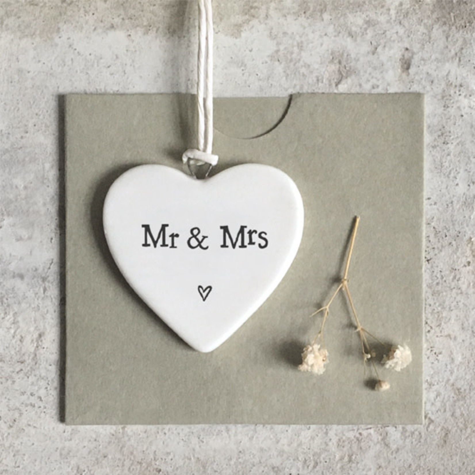 East of India Porcelain Hanging Heart-Mr and Mrs