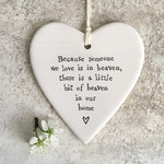 East of India Porcelain Hanging heart-Because someone we love