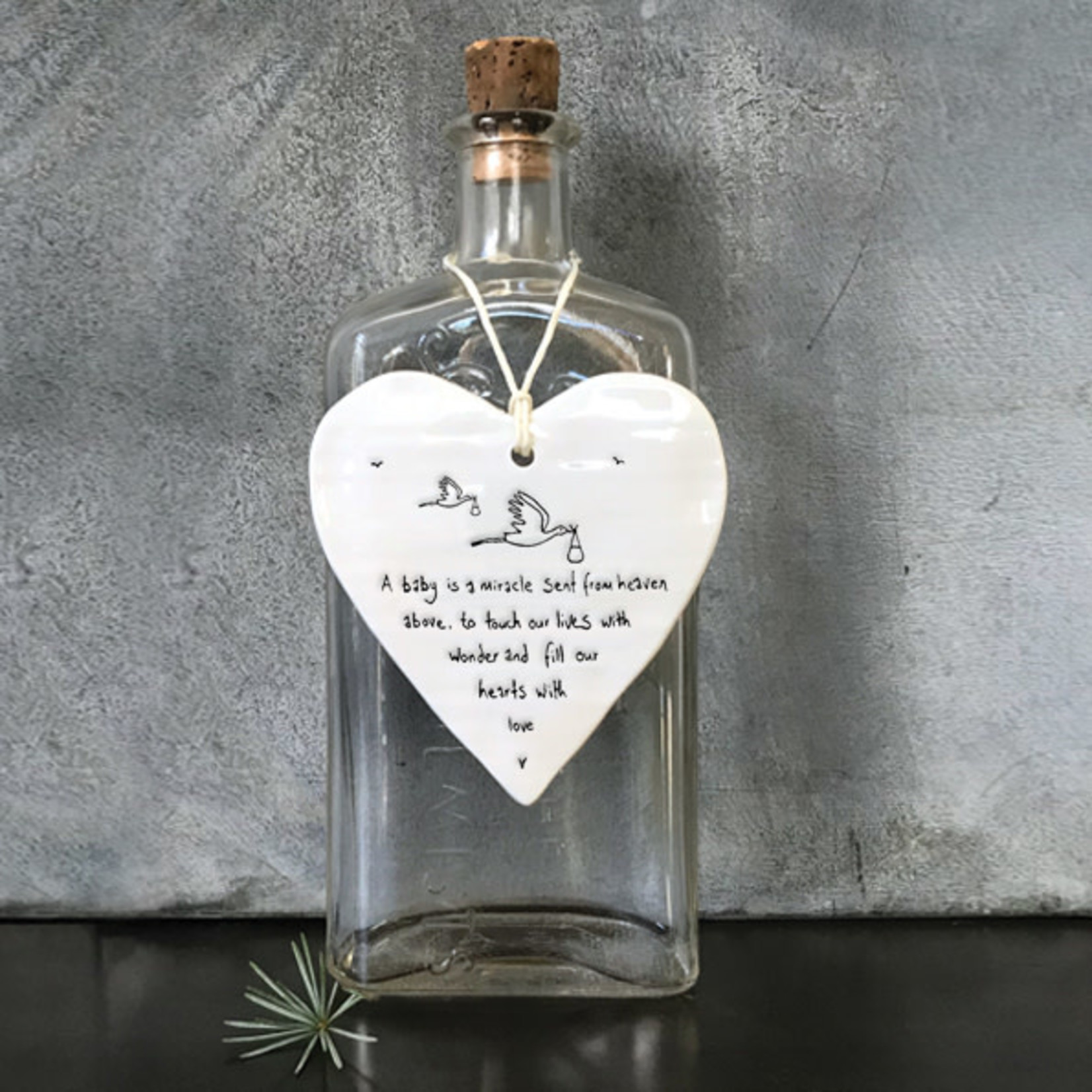 East of India Porcelain Wobbly Hanging Heart-A Baby Is A Miracle