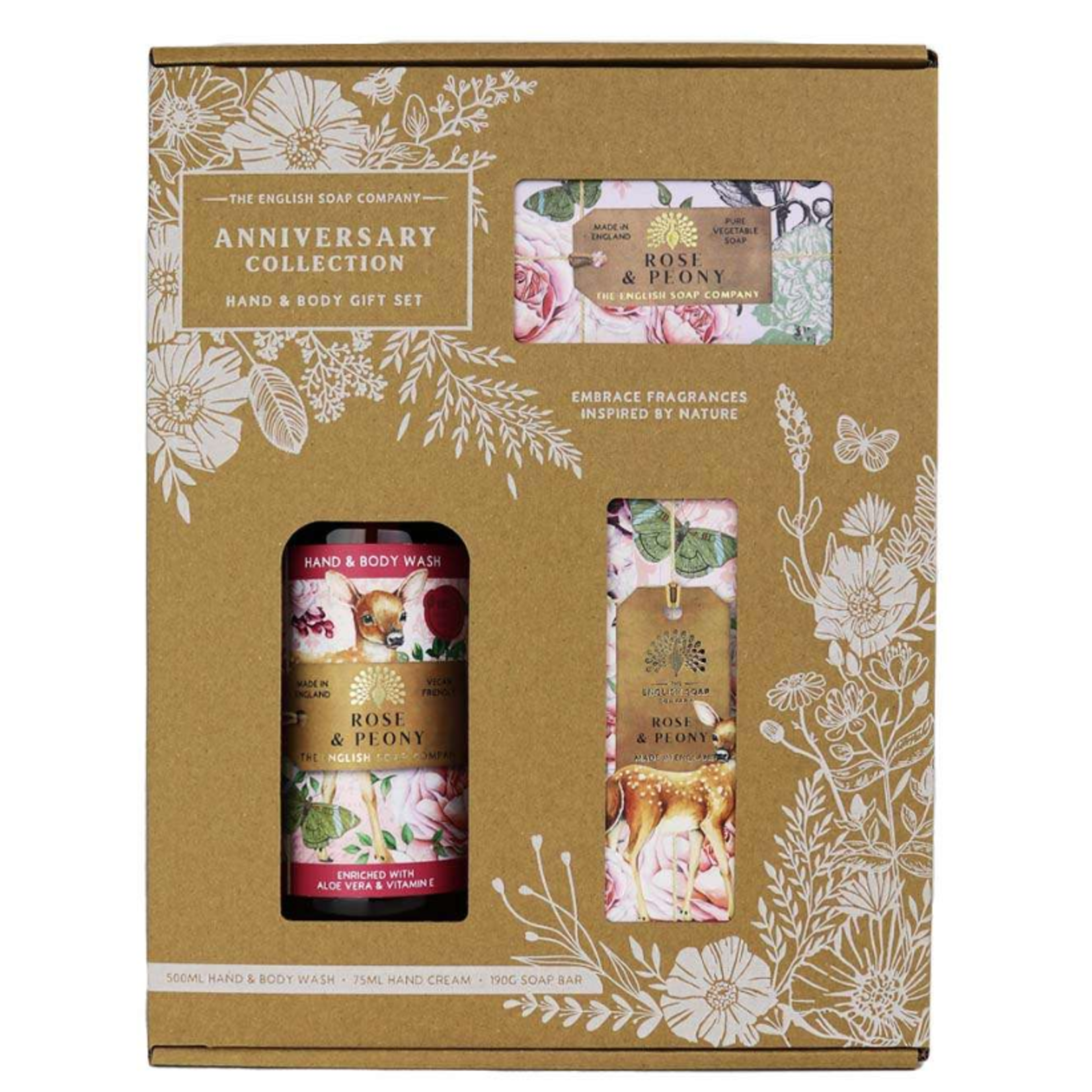 English Soap Company Rose and Peony Hand and Body Anniversary Gift Set Box