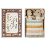 Maileg Maileg Twins Baby mice in matchbox NEW STRIPE BEDDING