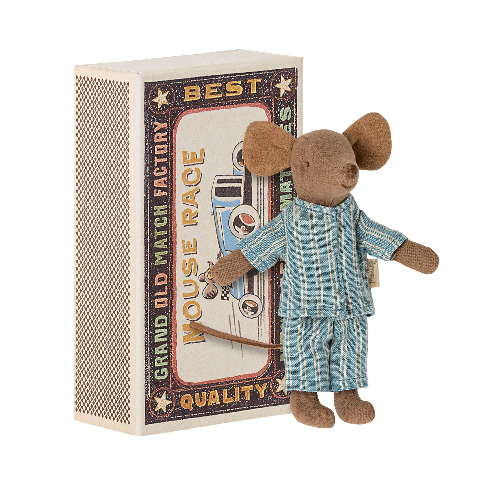 Maileg Maileg Big brother mouse in matchbox - Brown Mouse with pjs