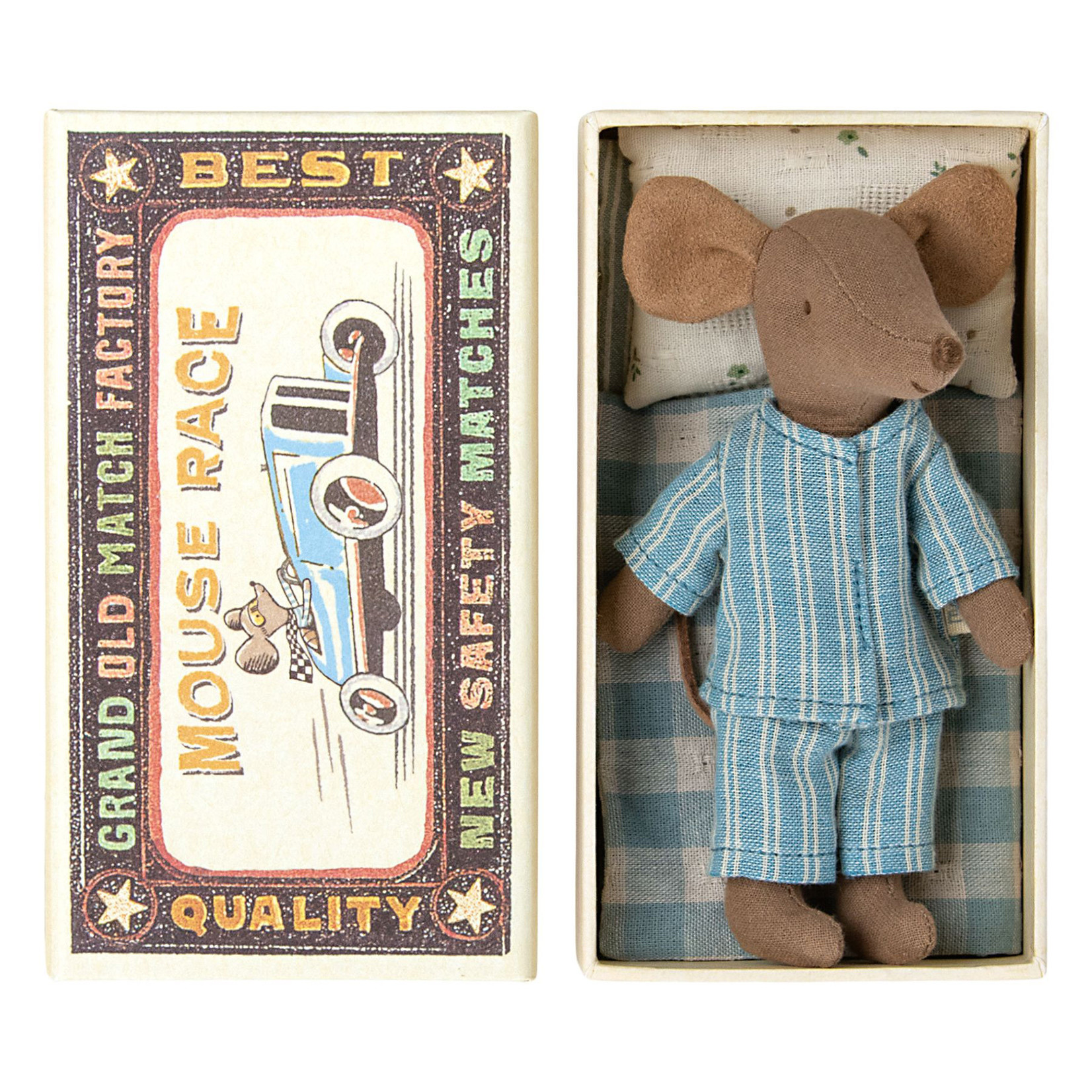 Maileg Maileg Big brother mouse in matchbox - Brown Mouse with pjs