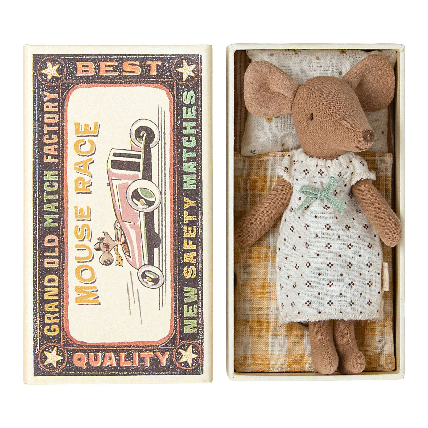 Maileg Maileg Big sister mouse in matchbox- Brown Mouse in Nightdress