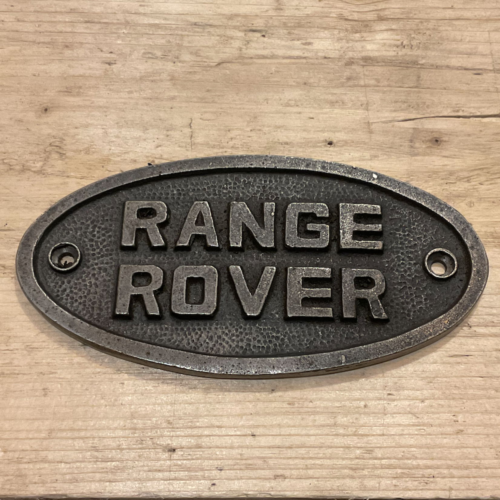 IRON RANGE Plaque Oval RANGE ROVER Cast Antique Iron 68 x 165mm