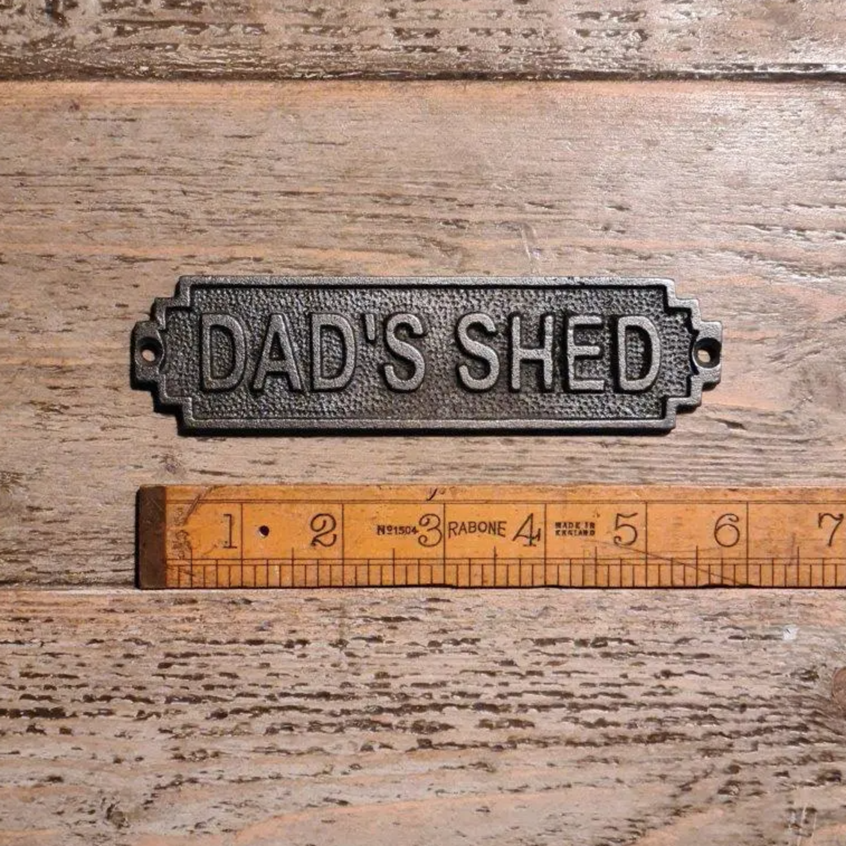 IRON RANGE Plaque DAD'S SHED Cast Antique Iron 150mm x 40mm