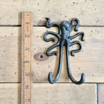 IRON RANGE Double Robe Hooks SQUID GANGLY Octopus Cast Antique Iron