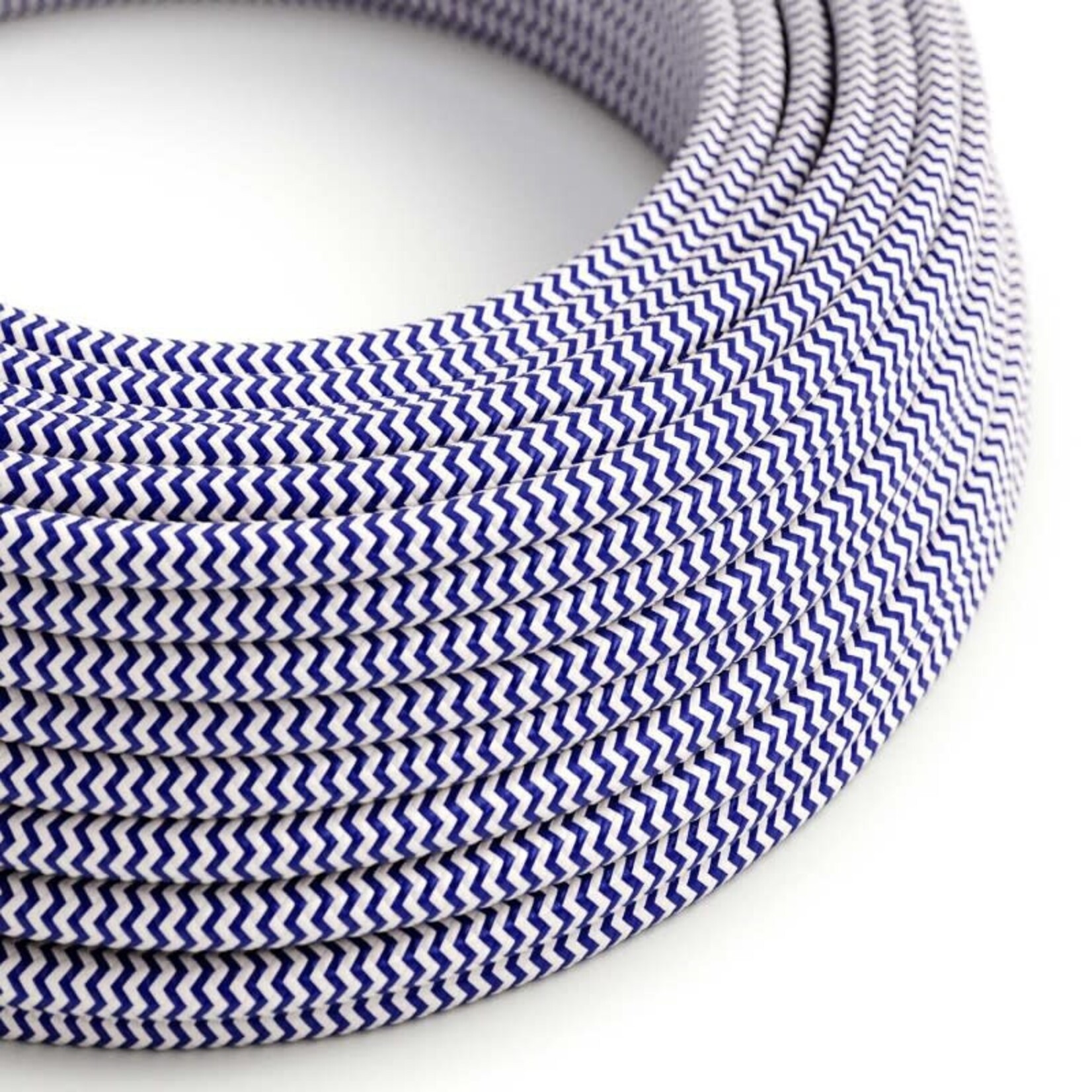 CCIT PER METRE Round Navy Blue and White ZigZag Electric Cable Flex covered by Rayon fabric