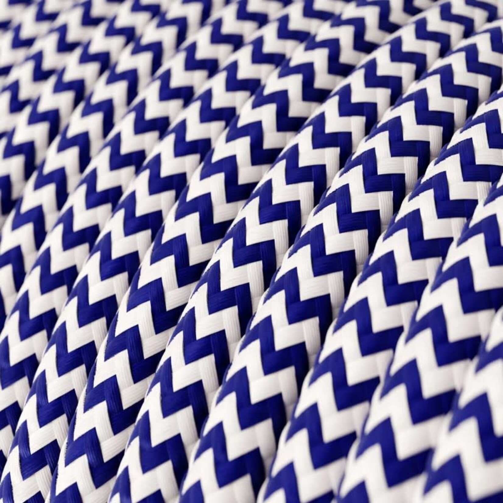 CCIT PER METRE Round Navy Blue and White ZigZag Electric Cable Flex covered by Rayon fabric