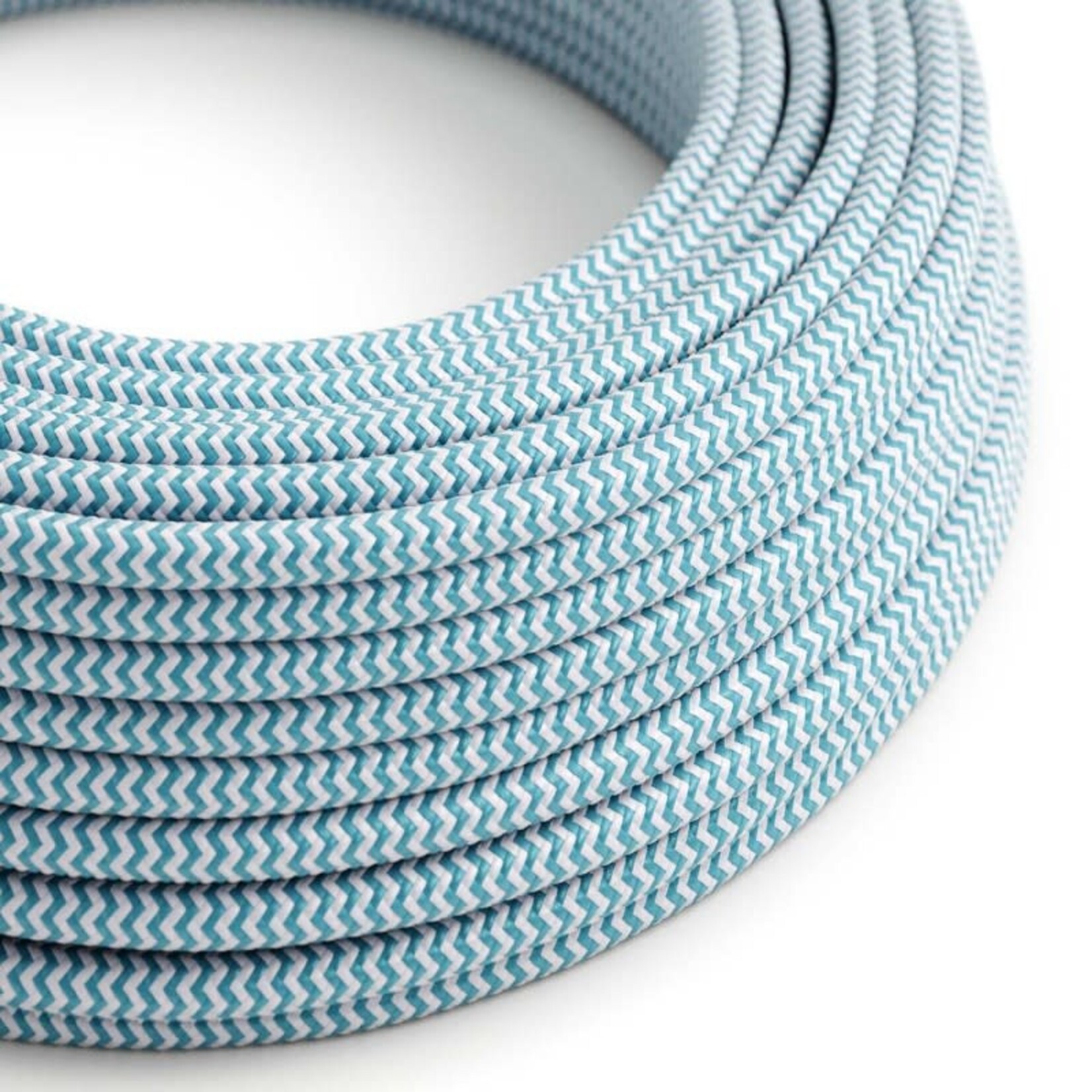 CCIT PER METRE Round Cyan and White ZigZag Electric Cable Flex covered by Rayon fabric