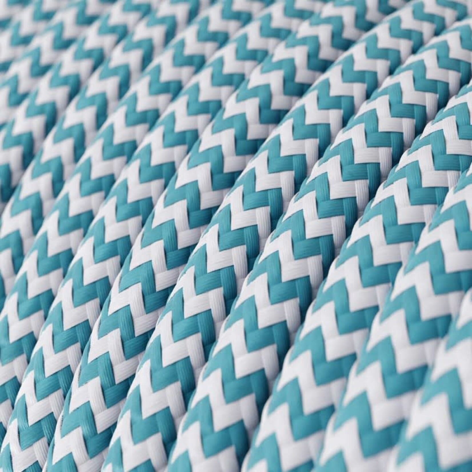 CCIT PER METRE Round Cyan and White ZigZag Electric Cable Flex covered by Rayon fabric