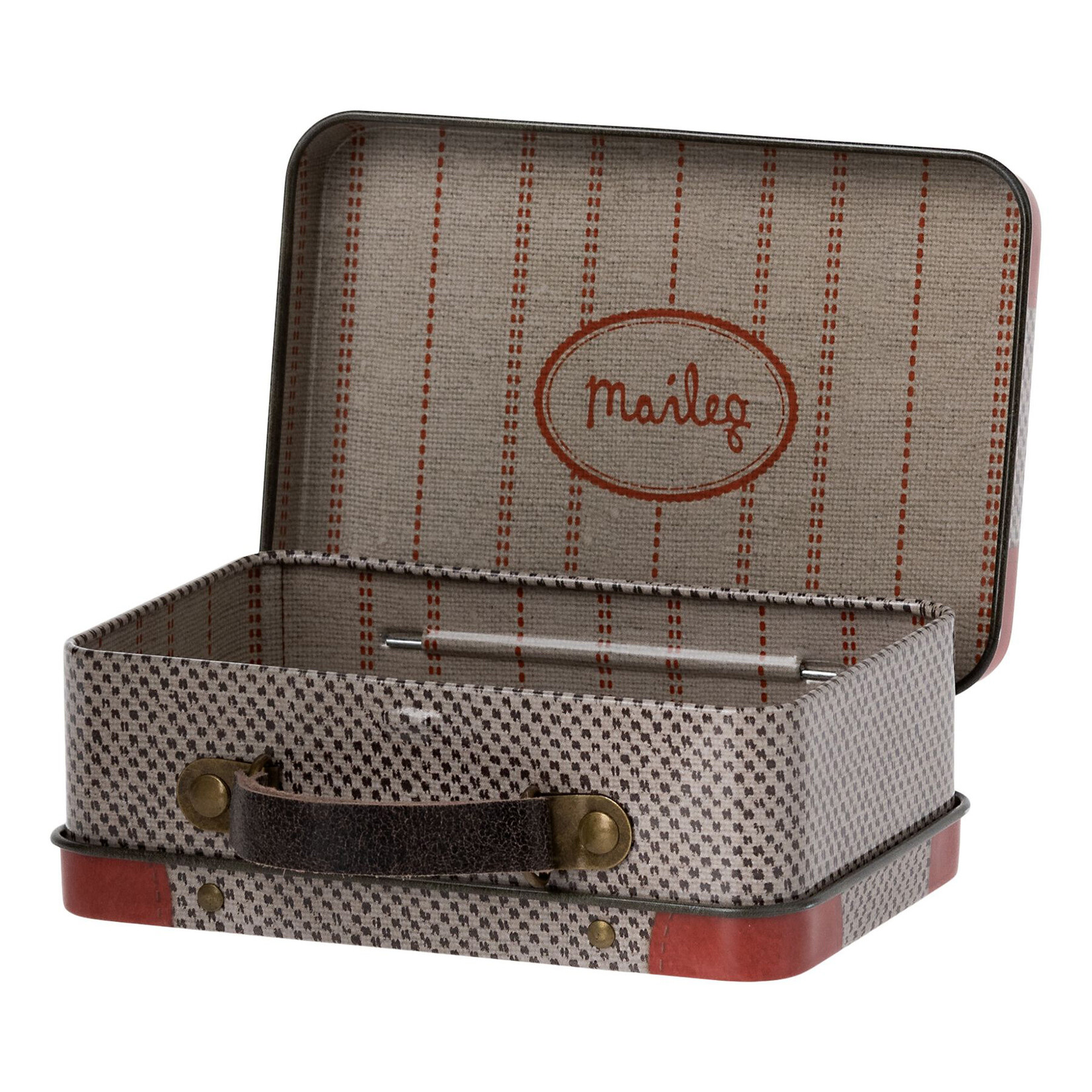 Maileg Maileg Grey Red Travel Empty Suitcase metal