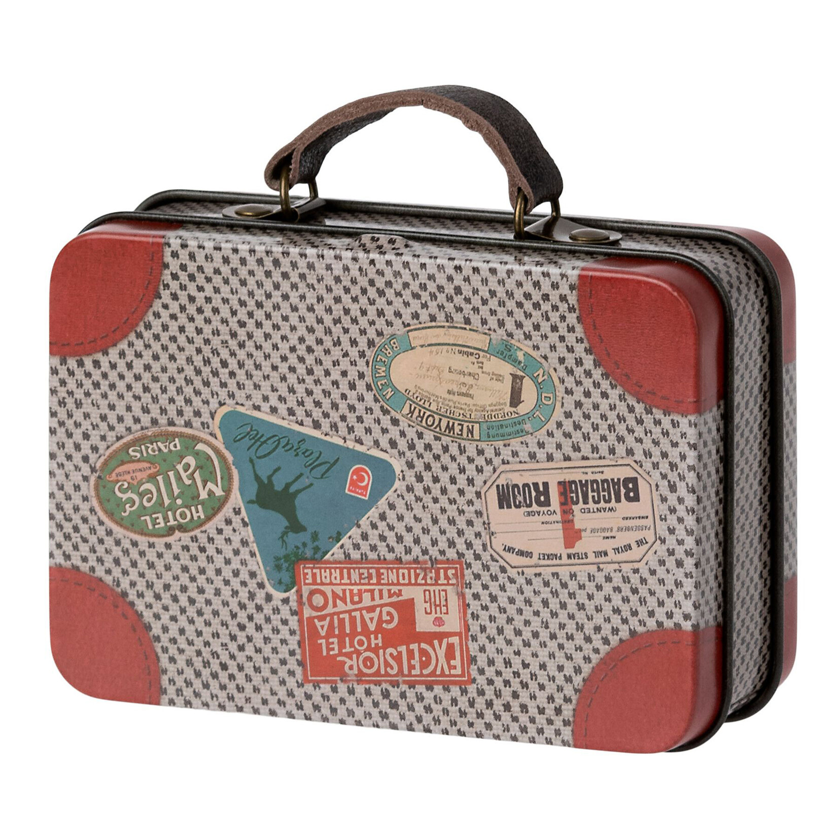 Maileg Maileg Grey Red Travel Empty Suitcase metal