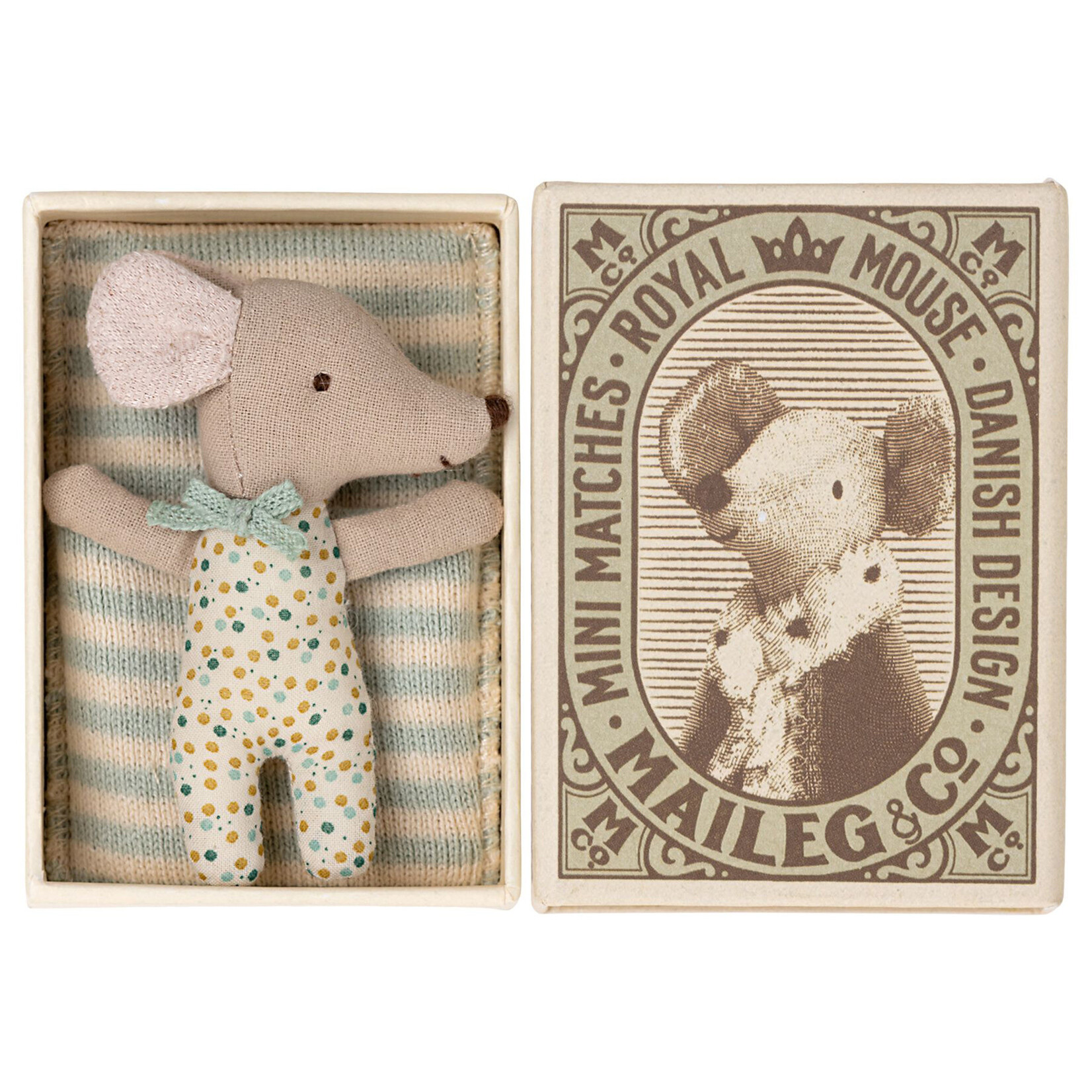 Maileg Maileg blue Sleepy Wakey baby mouse in matchbox