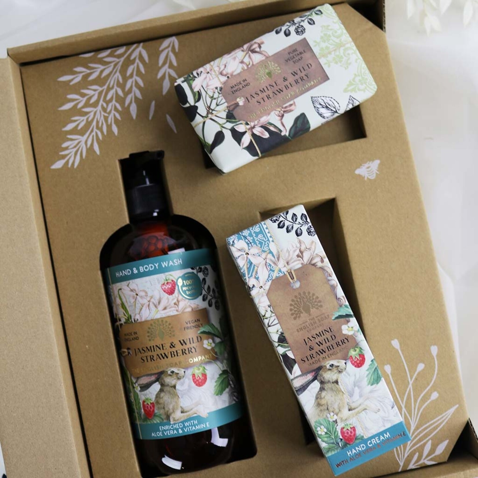 English Soap Company Anniversary Jasmine and Wild Strawberry Hand and Body Gift Set Box