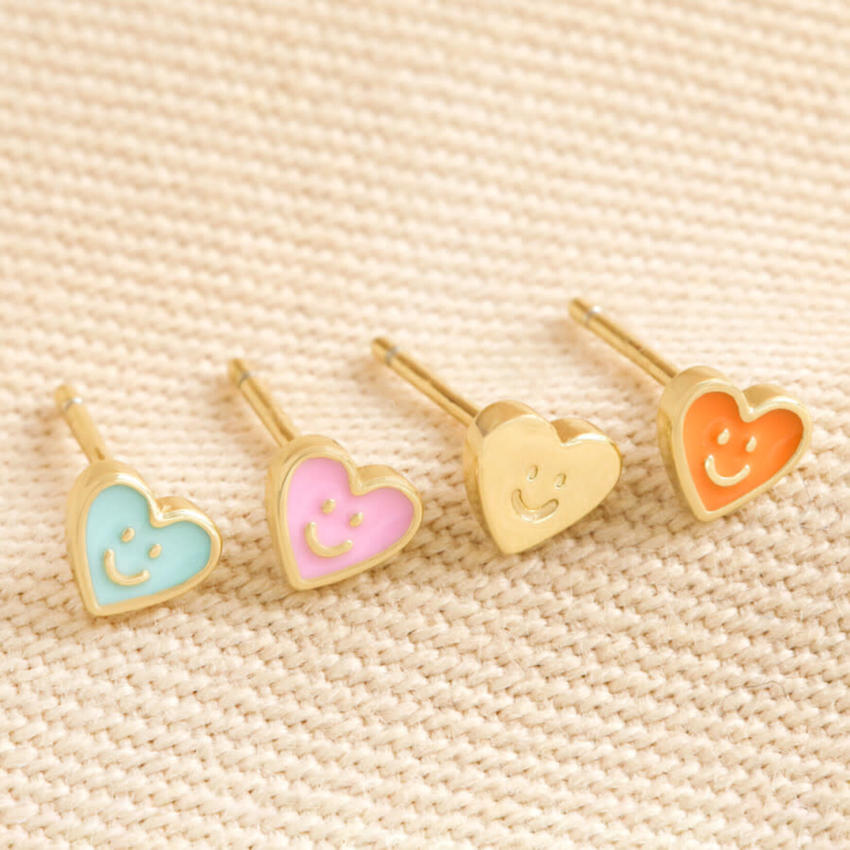 Lisa Angel Set of 4 Mismatched Heart Face Stud Earrings in Gold