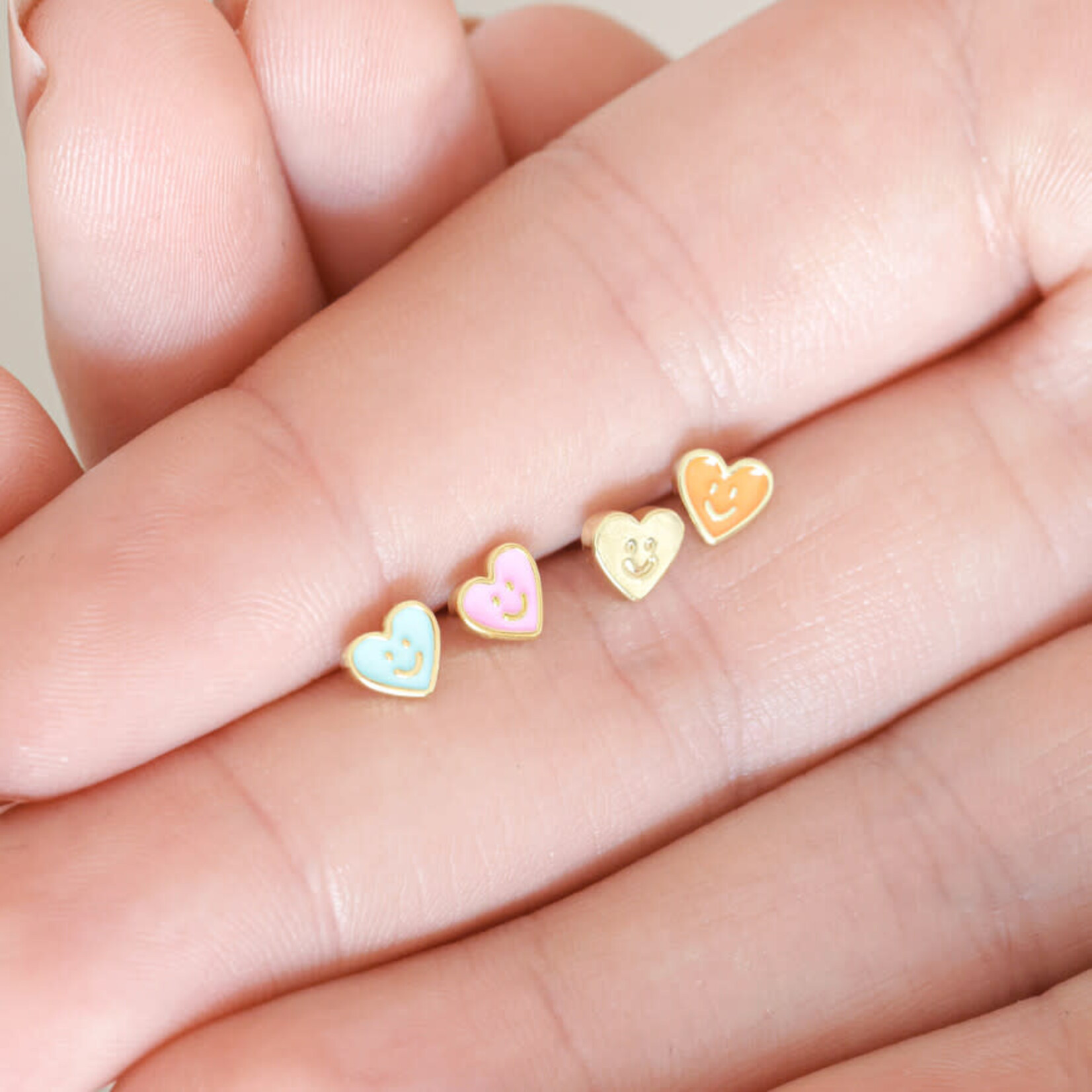 Lisa Angel Set of 4 Mismatched Heart Face Stud Earrings in Gold