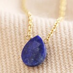 Lisa Angel Semi-Precious Lapis Lazuli Stone Teardrop Pendant Necklace in Gold