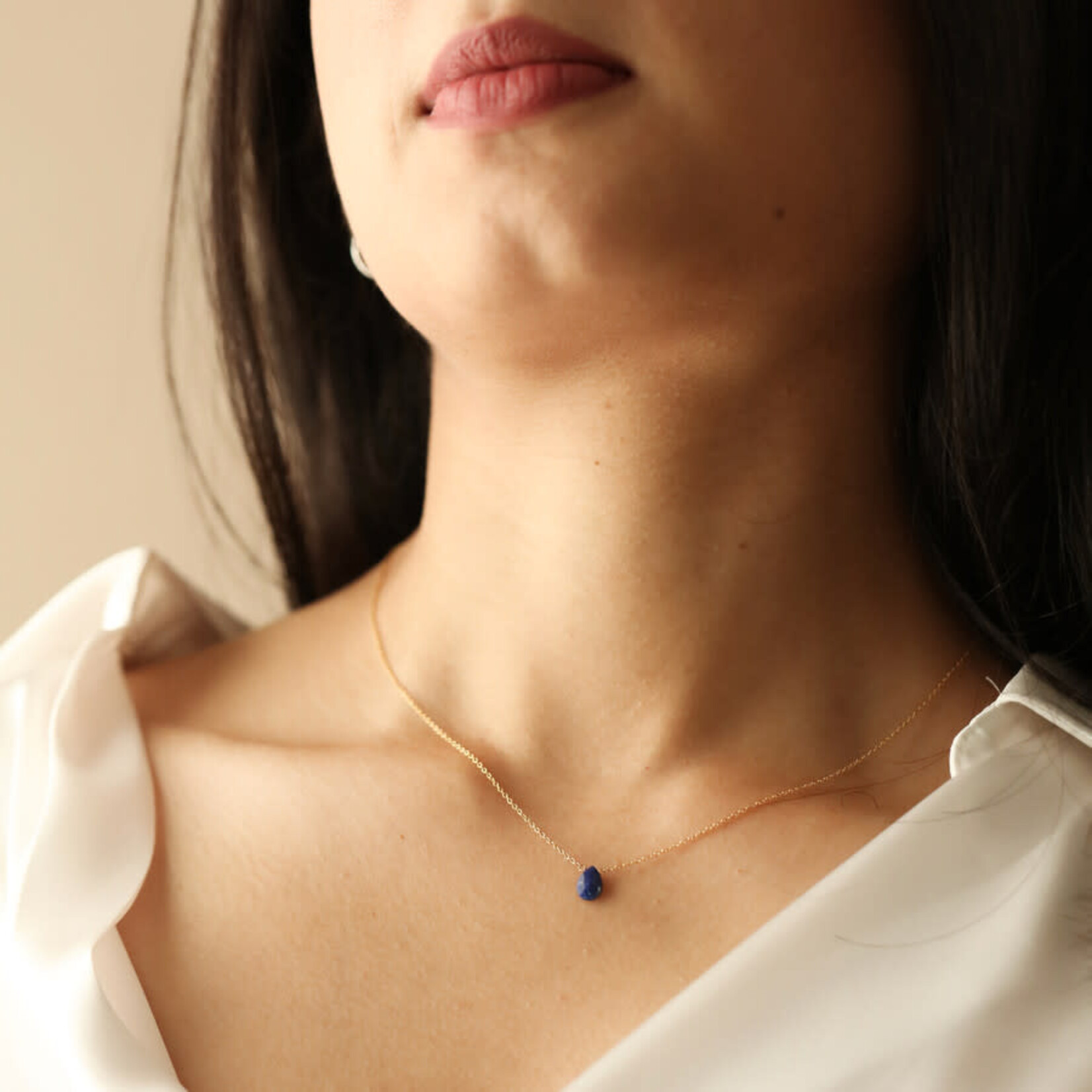 Lisa Angel Semi-Precious Lapis Lazuli Stone Teardrop Pendant Necklace in Gold