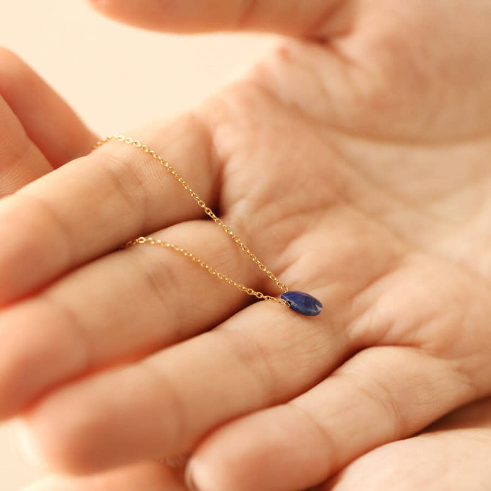 Lisa Angel Semi-Precious Lapis Lazuli Stone Teardrop Pendant Necklace in Gold