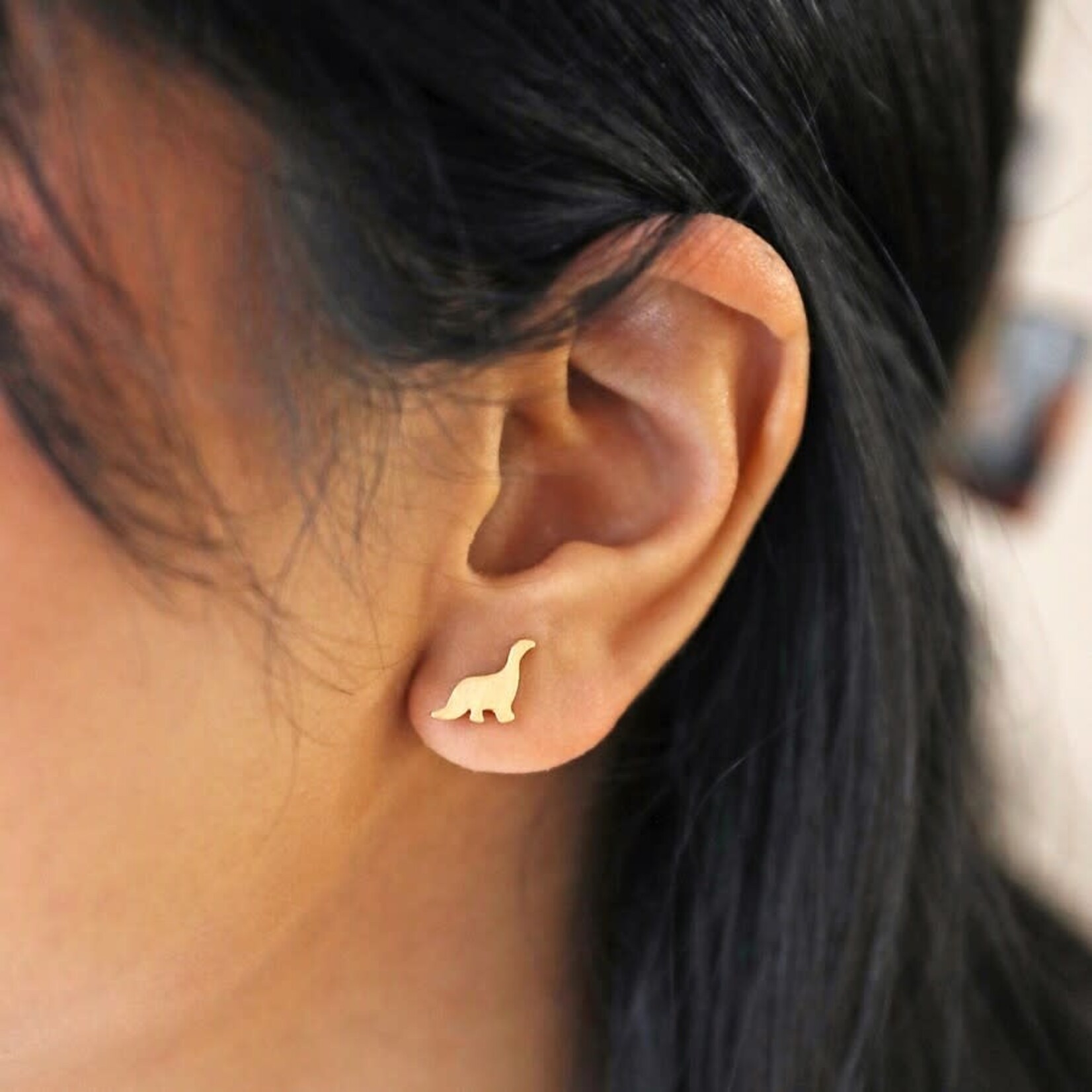 Lisa Angel Brushed Dinosaur Stud Earrings in Gold