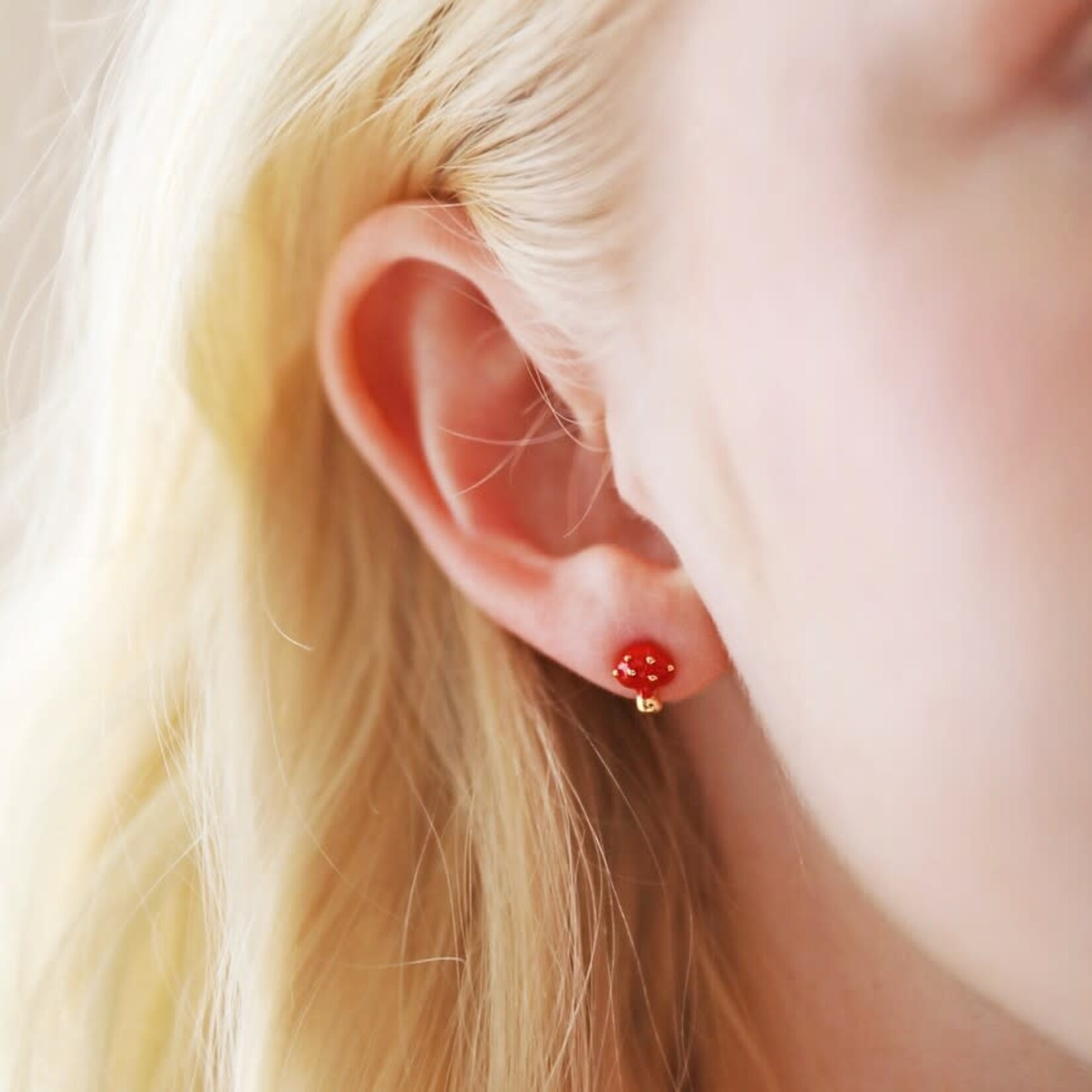 Lisa Angel Red Enamel Mushroom Stud Earrings in Gold