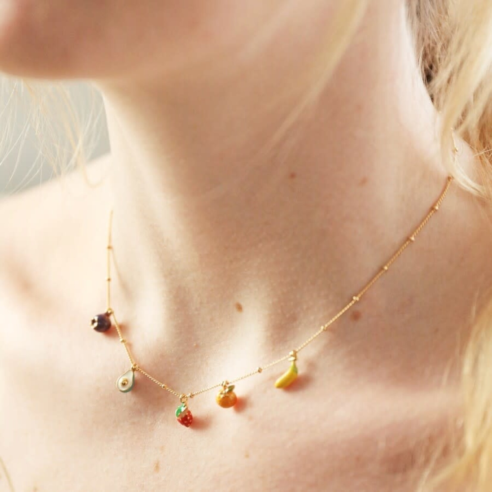 Lisa Angel Enamel Fruit Charm Necklace in Gold