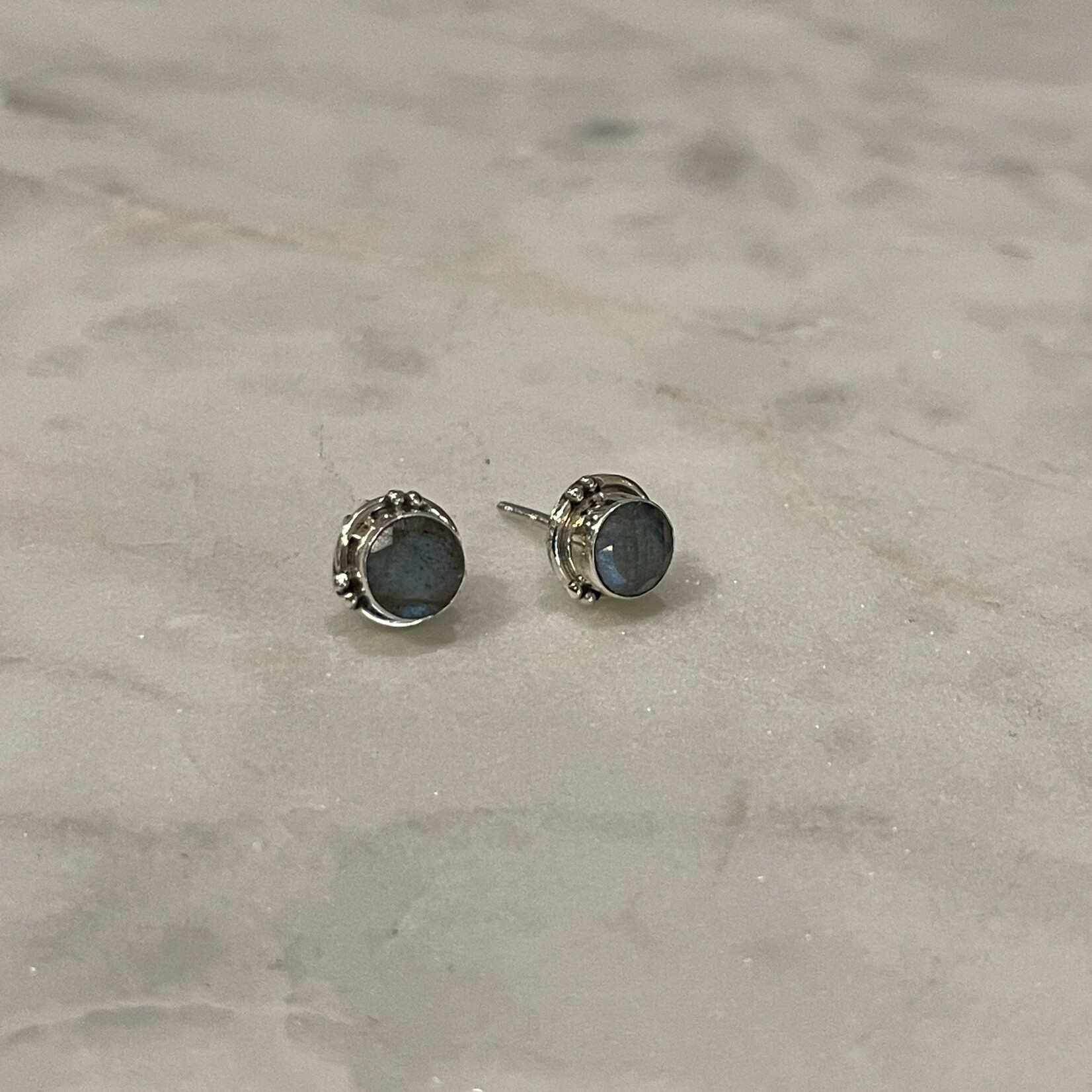 Round Dark Labradorite Sterling Silver Stud Earrings