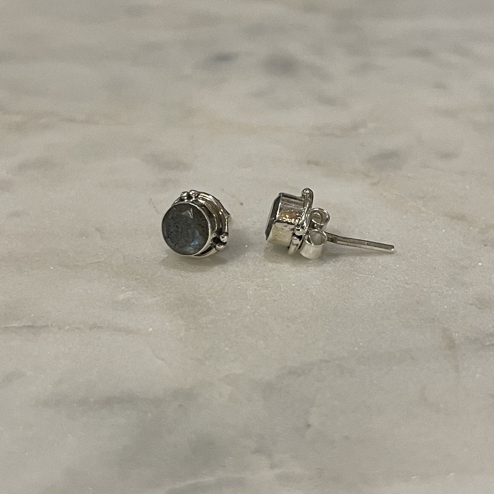 Round Dark Labradorite Sterling Silver Stud Earrings