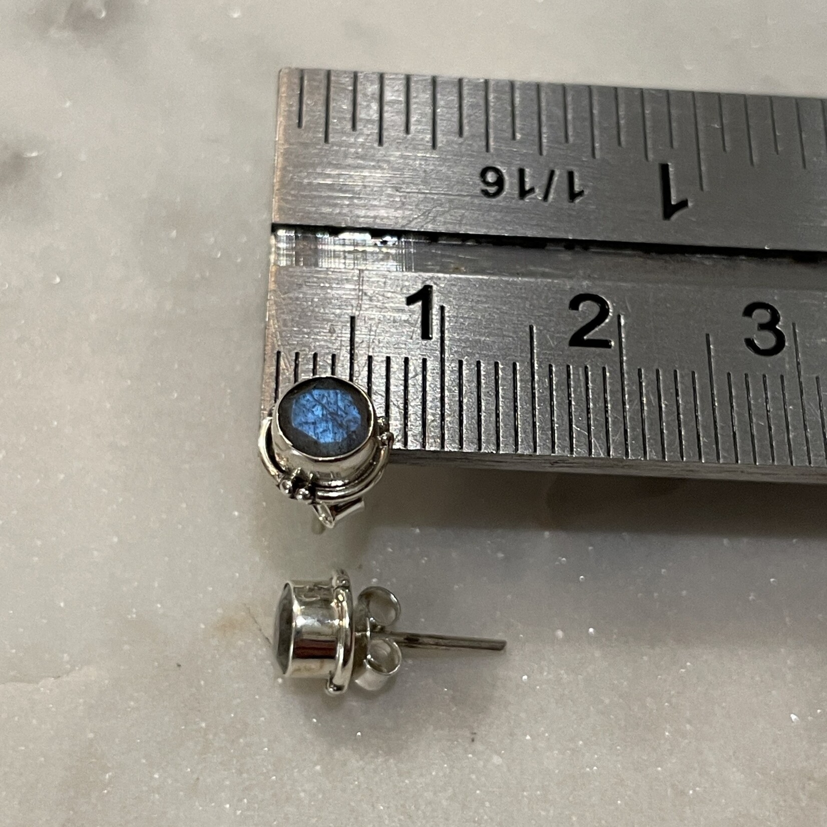 Round Dark Labradorite Sterling Silver Stud Earrings