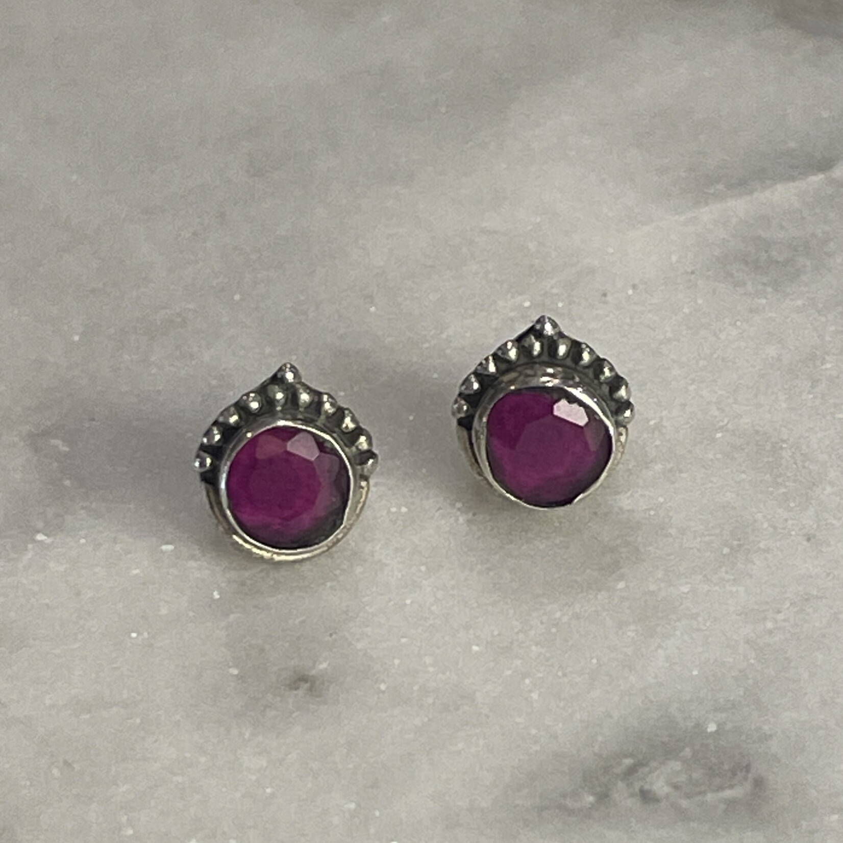 Ruby Small Round Silver Stud Earrings - 70mm dia x  45mm proud - stone 50mm dia