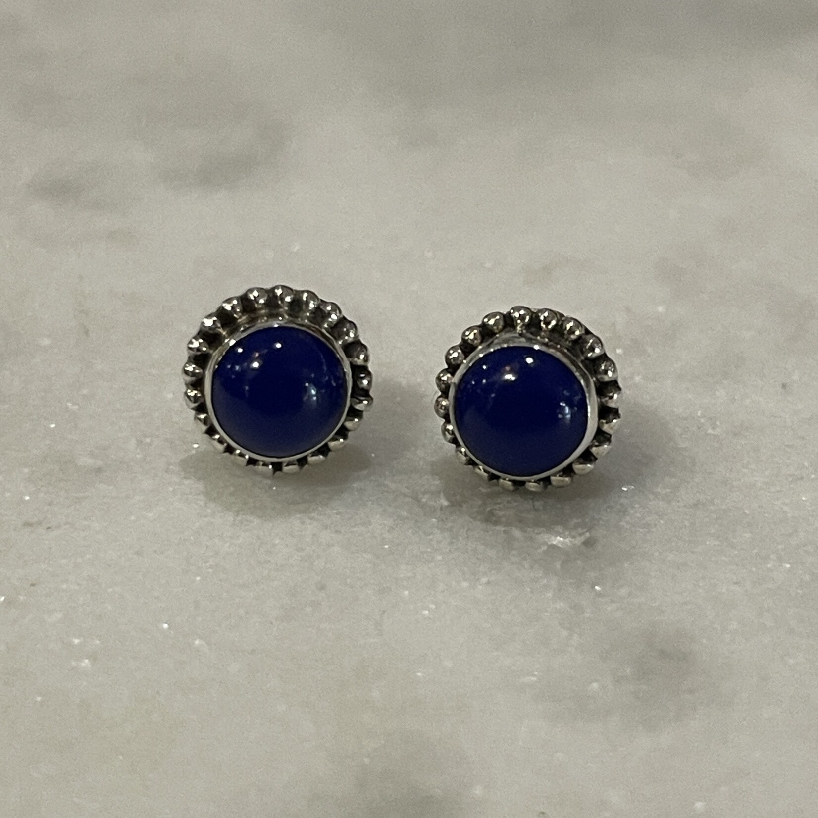 Lapis Midnight Blue Tibetan Round Stud Earrings small  70mm dia x  45mm proud - stone 50mm dia