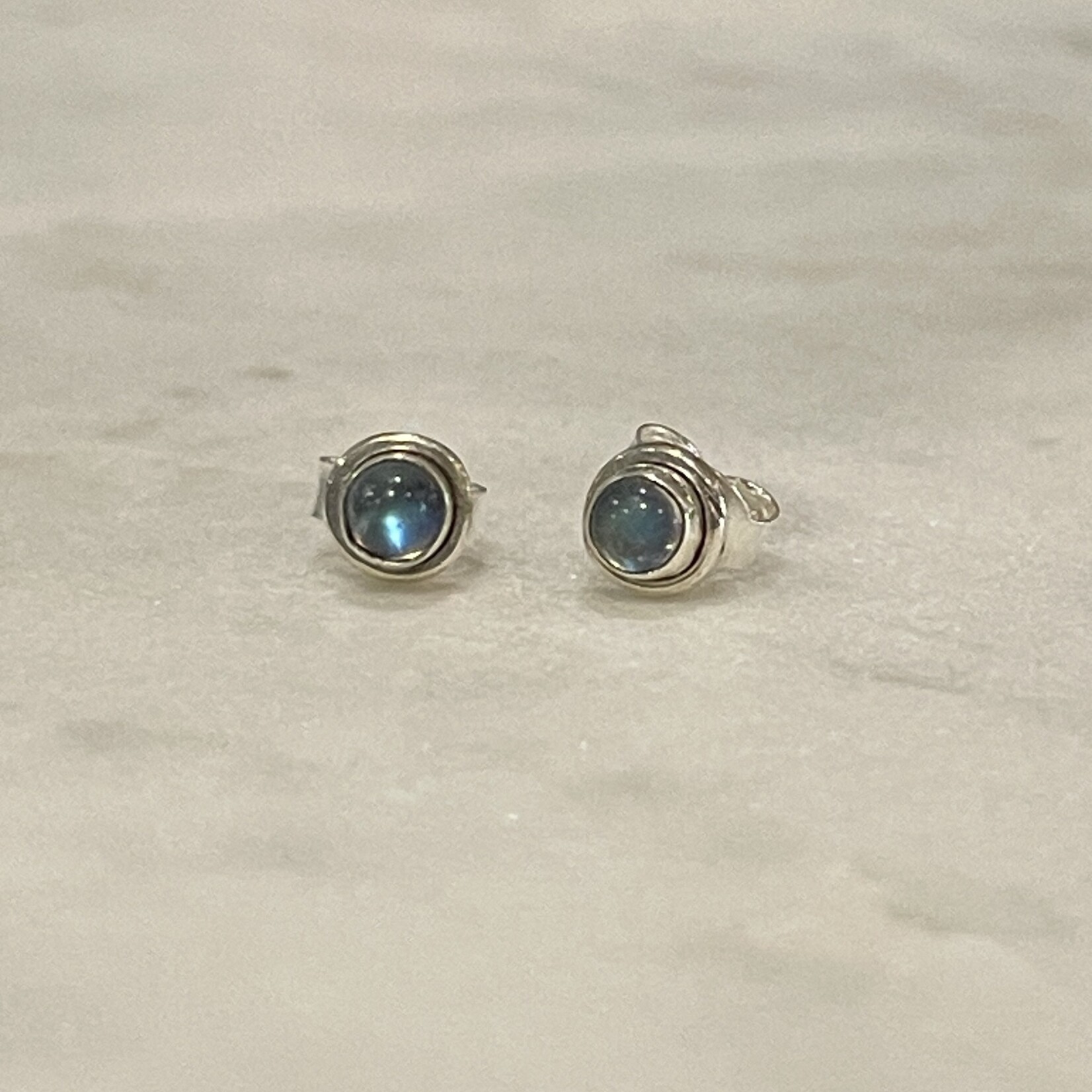 Tiny Round Labradorite Sterling Silver Stud Earrings