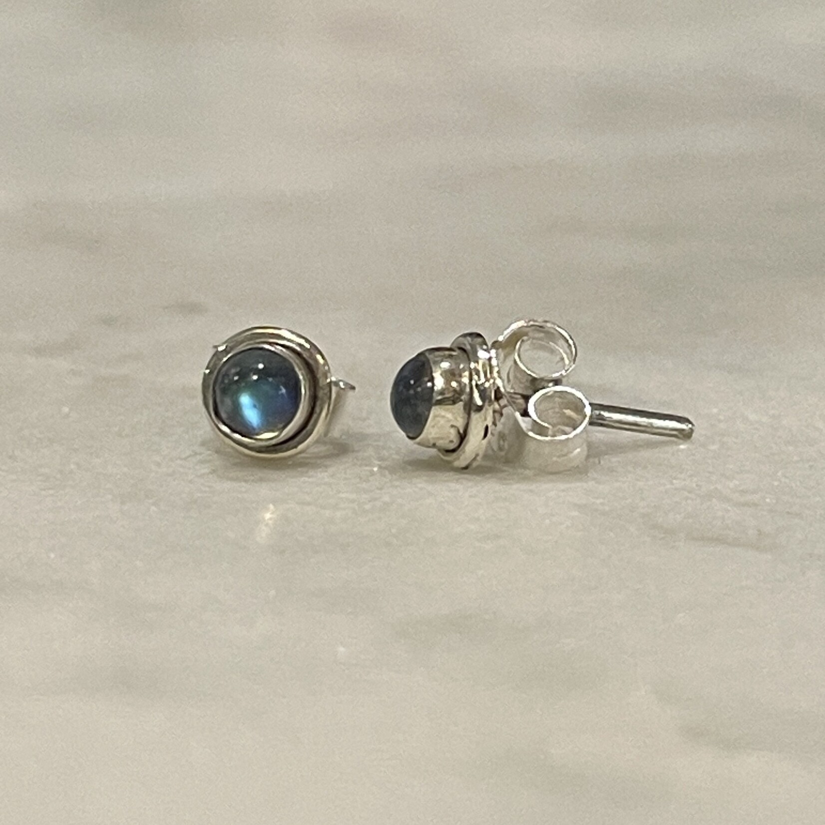 Tiny Round Labradorite Sterling Silver Stud Earrings