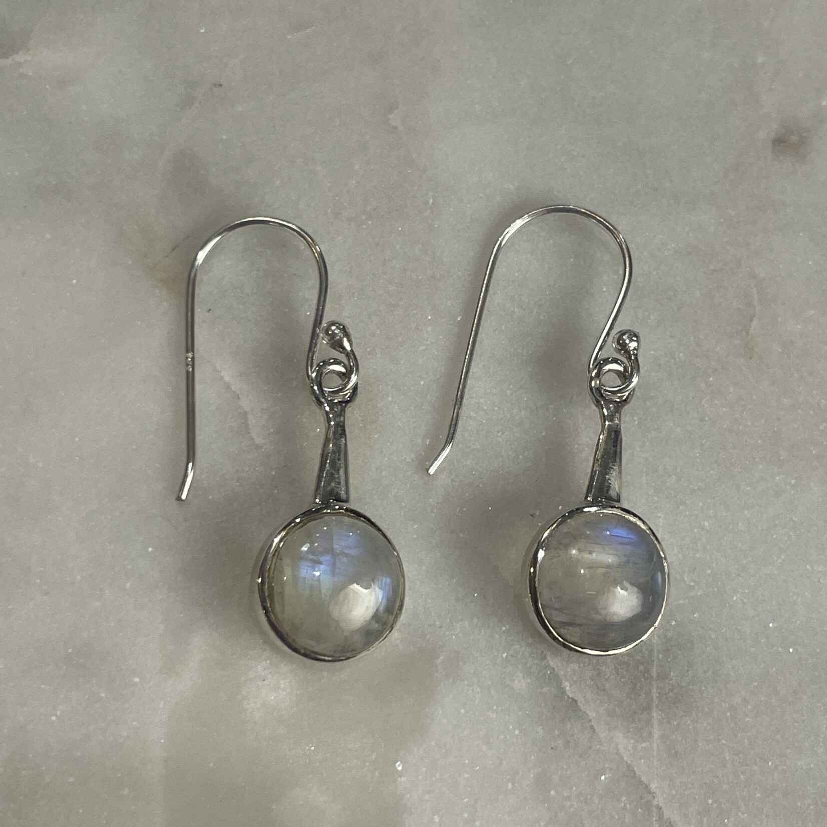 Round Moonstone Drop Serling Silver Earrings