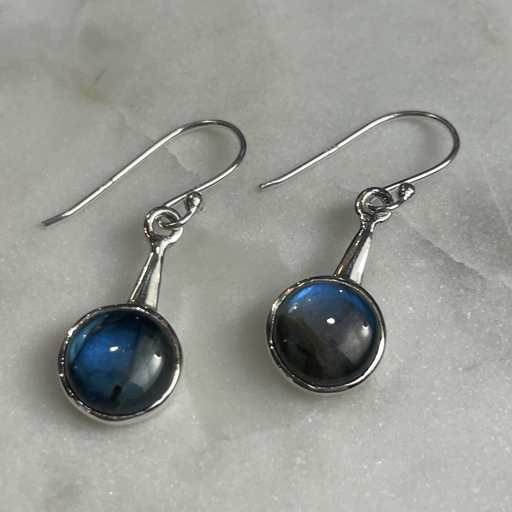 Round Labradorite Drop Serling Silver Earrings- A