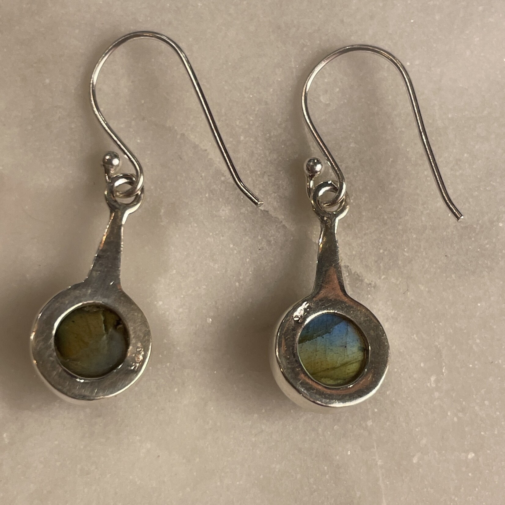 Round Labradorite Drop Serling Silver Earrings- A