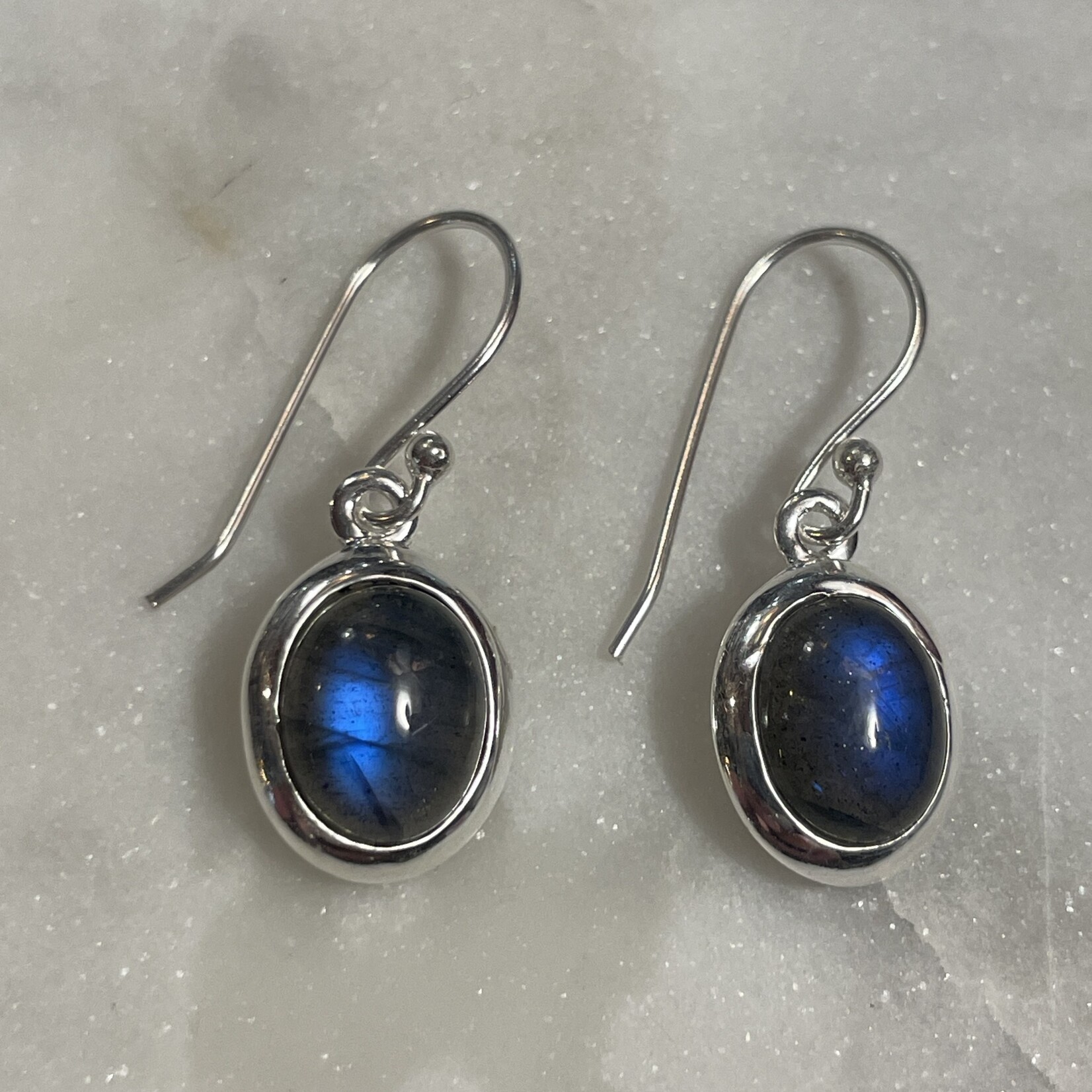 Oval Labradorite Drop Serling Silver Earrings - B