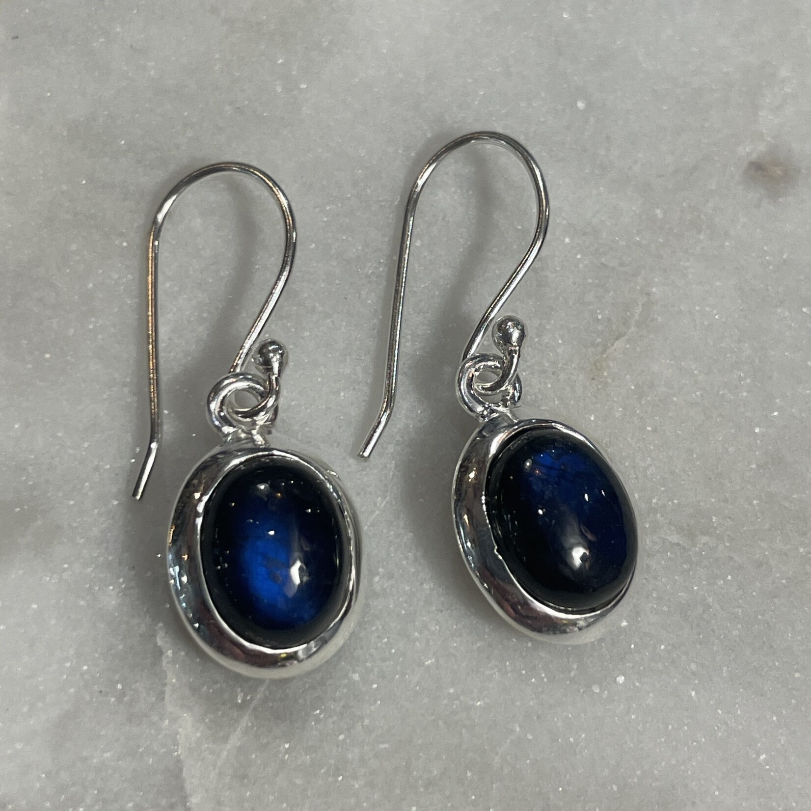 Oval Dark Labradorite Drop Serling Silver Earrings - C