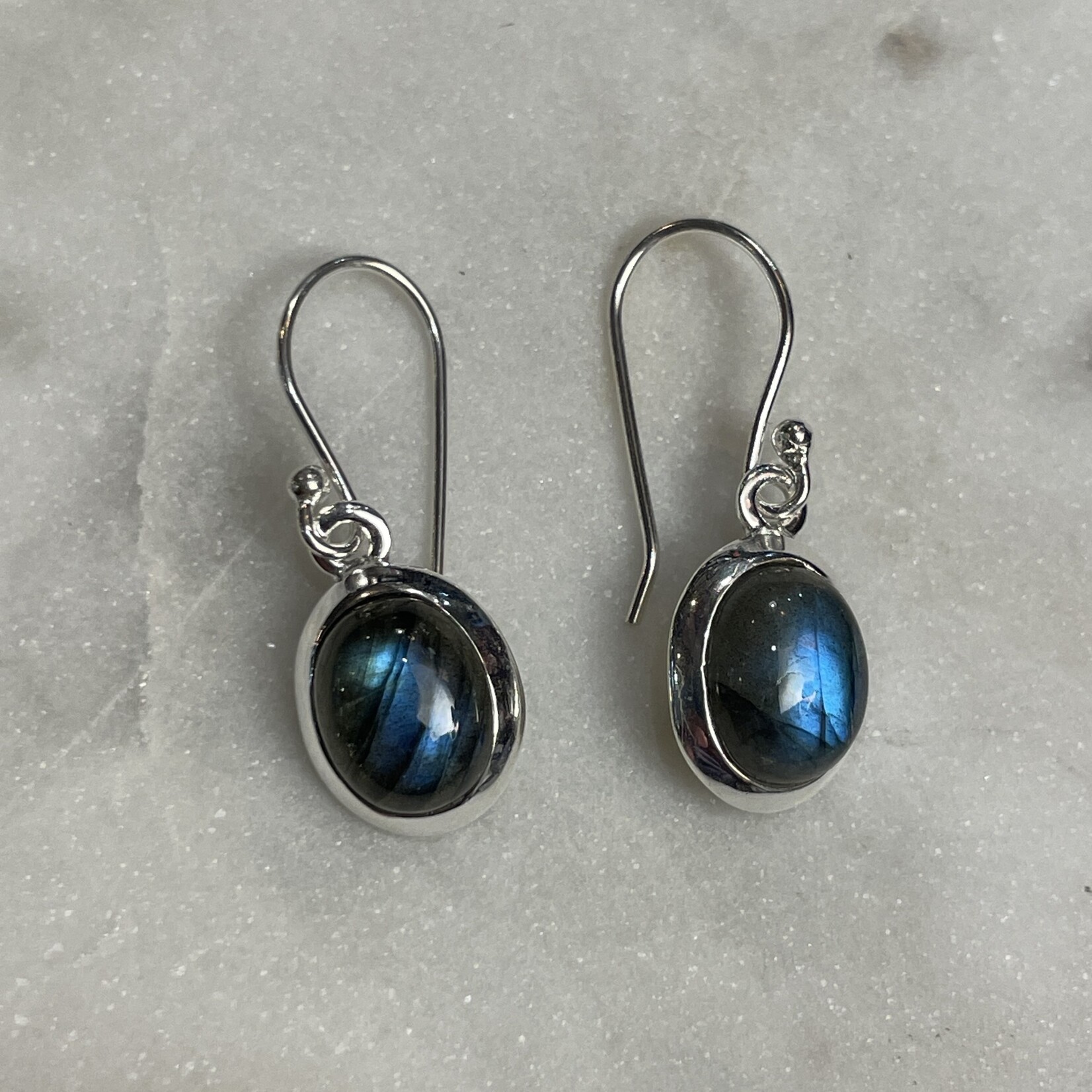 Oval Labradorite Drop Serling Silver Earrings - E