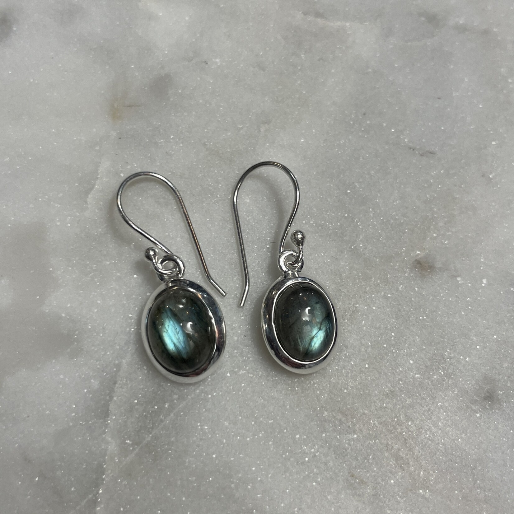 Oval Labradorite Drop Serling Silver Earrings - D