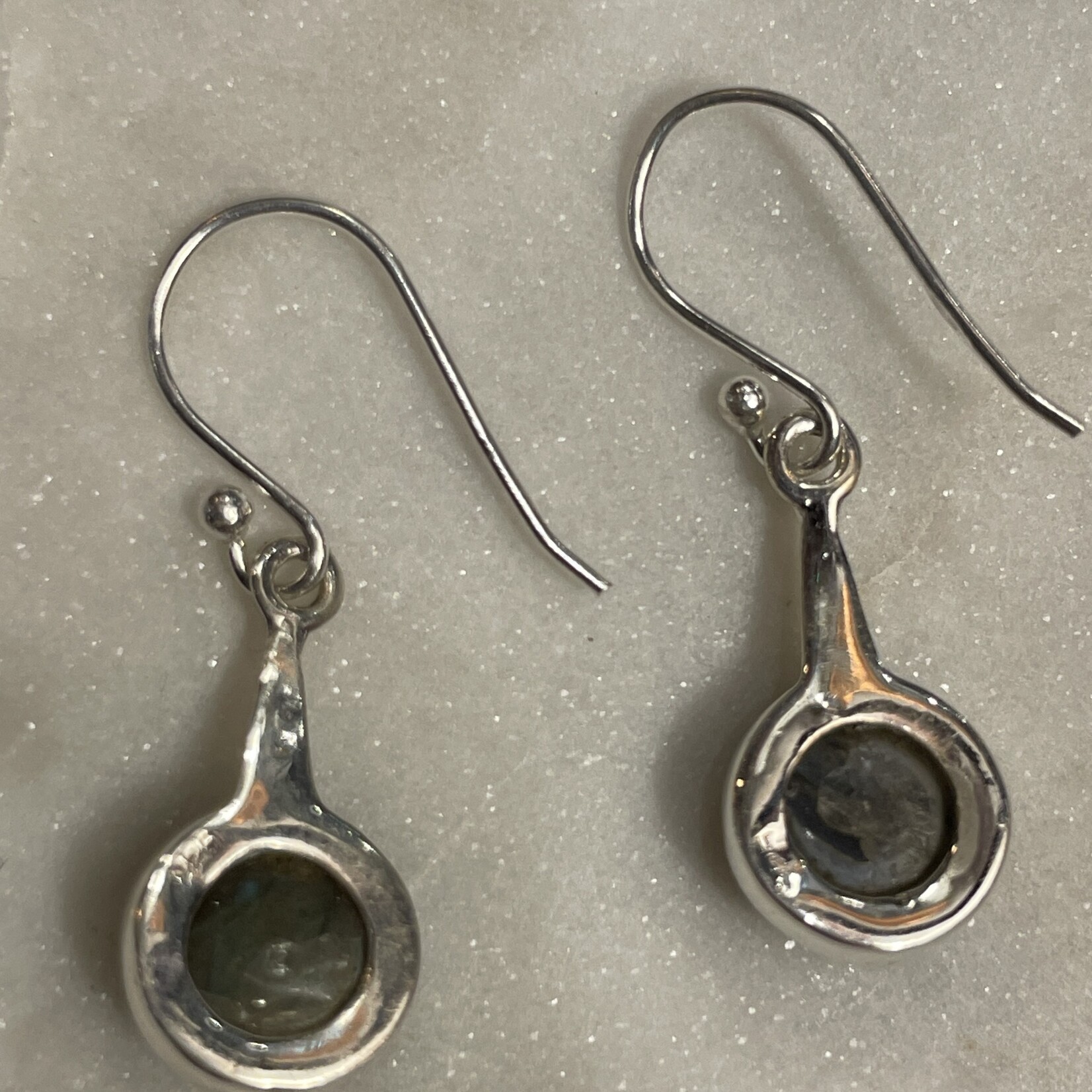 Round Labradorite Drop Serling Silver Earrings- B