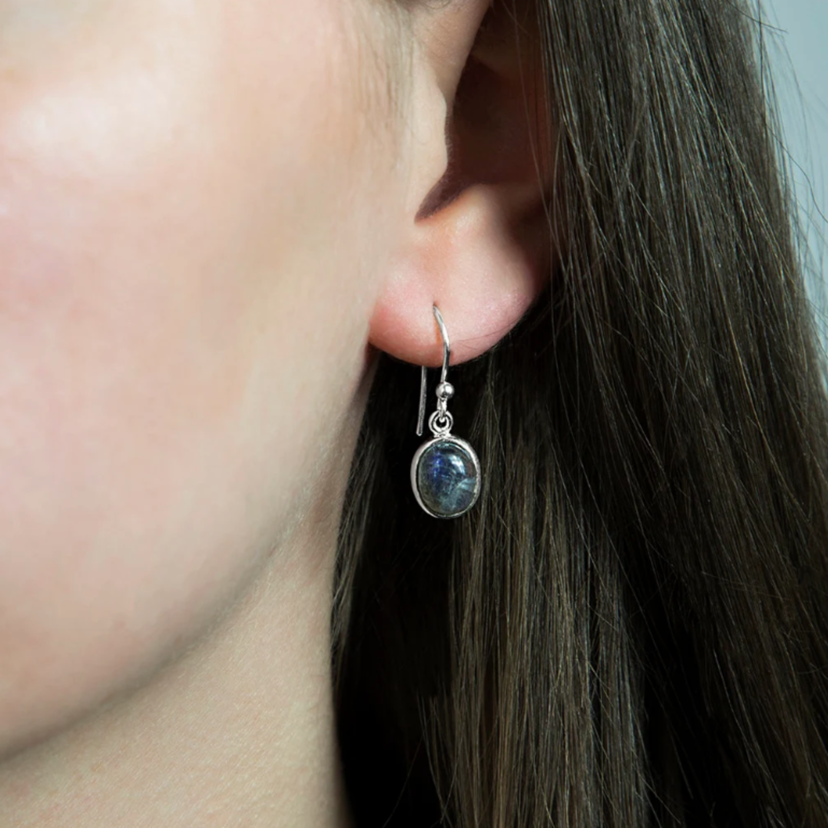 Oval Labradorite Drop Serling Silver Earrings - D